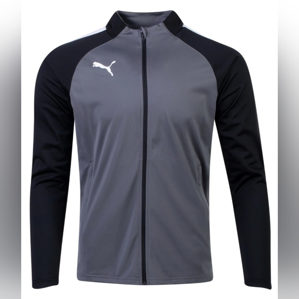 Puma TeamLiga25 Training Jacket Full Zipper Gray White Black Kids Youth Large YL
